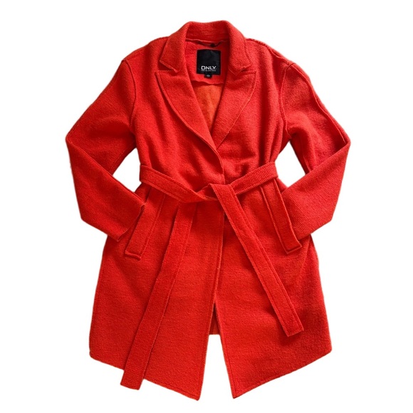 Only Jackets & Blazers - Only Vibrant Orange Wool Belted Coat